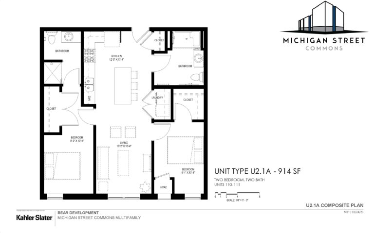 Two bedroom, two bathroom open concept apartment - Michigan Street Commons in Milwaukee, Wisconsin
